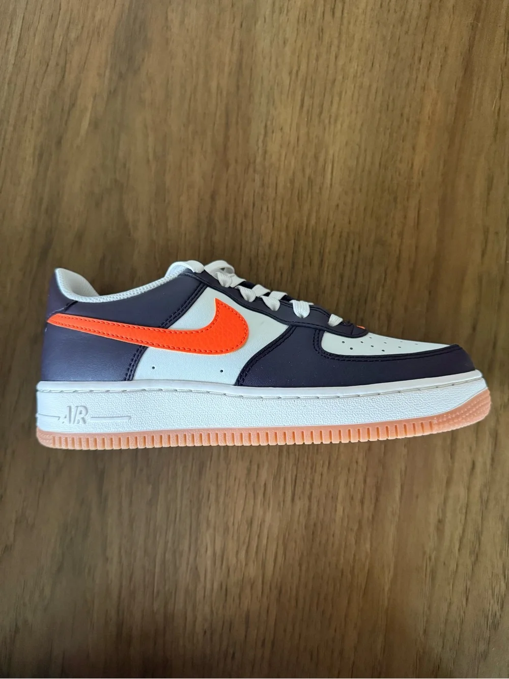 Nike Air Force 1 Low in White, Purple & Bright Orange Swoosh